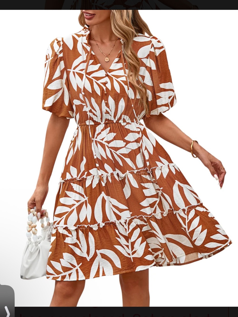 BTFBM Leaf Print Tiered Dress- Small